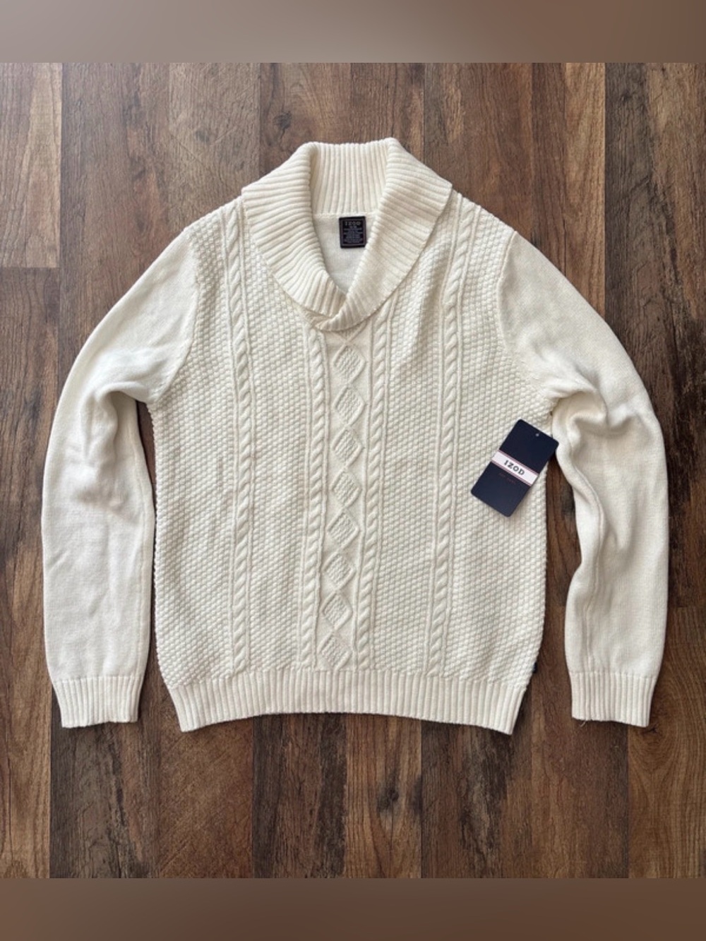 Izod Boys Ivory Cable Knit Cotton Pullover Sweater size 14/16 New With Tags